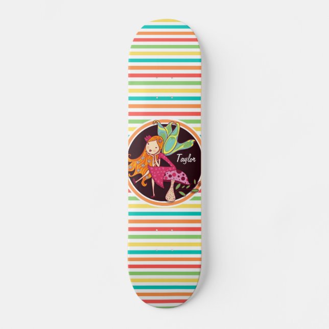 Skateboard Fairy on Bright Rainbow Stripes (Recto)