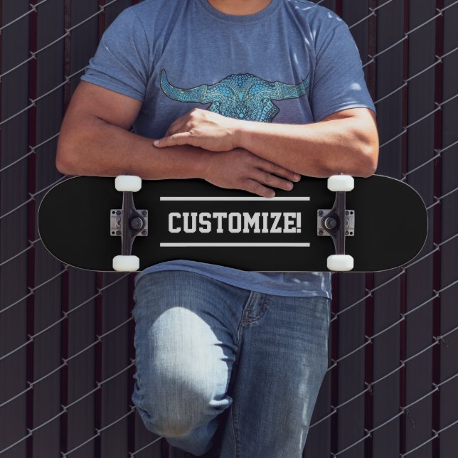 Skateboard Faites votre propre texte personnalisé noir et bla (Extérieur 3)