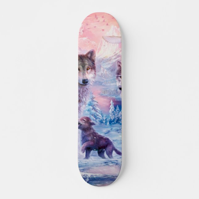 Skateboard Famille De Loups Peignant (Devant)