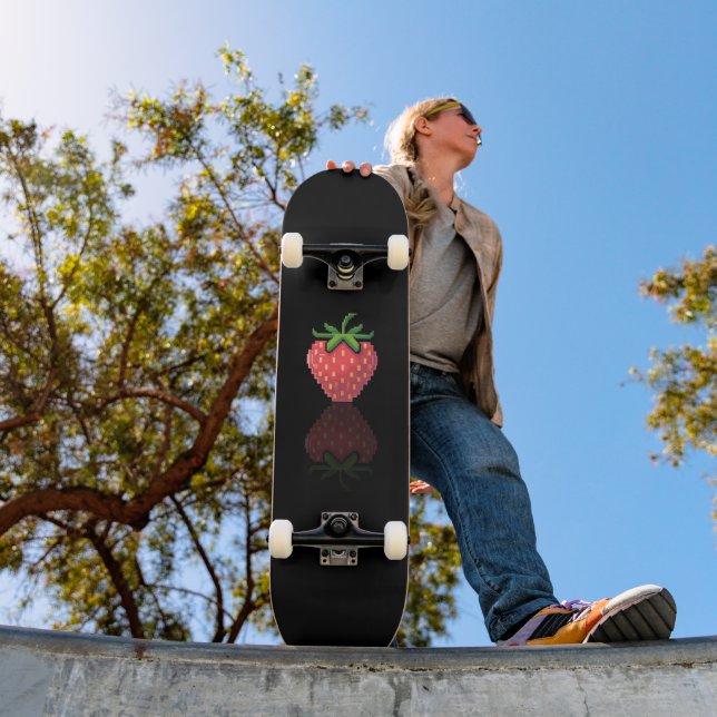 Skateboard fan art Pac-Man pixel fraise noir (Extérieur 1)