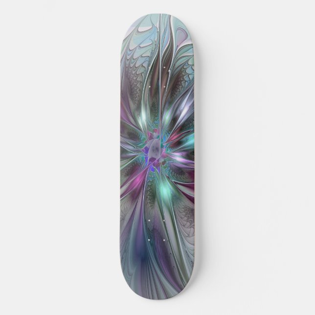 Skateboard Fantaisie Abstraite Moderne Fleur Fractale Colorée (Recto)
