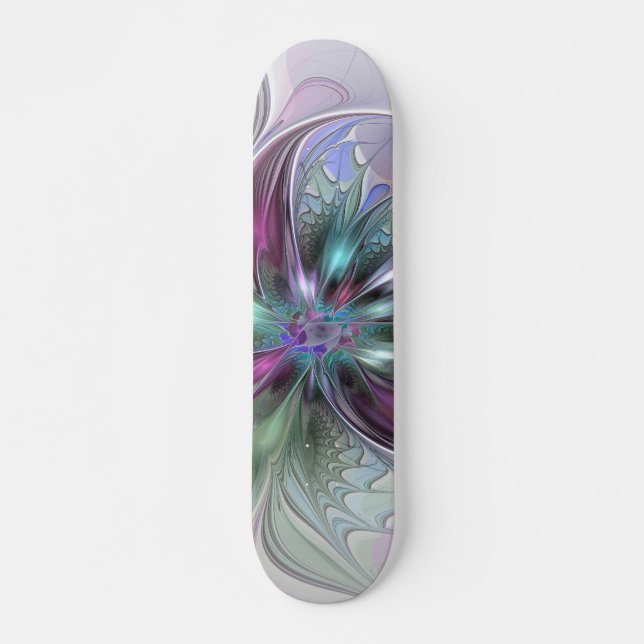 Skateboard Fantaisie Abstraite Moderne Fleur Fractale Colorée (Devant)