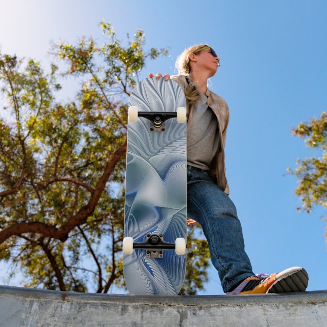 Skateboard Fantaisie dynamique Abstrait Tons bleus Art fracta (Extérieur 1)