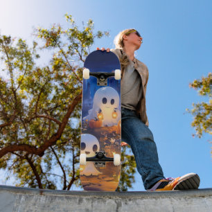 Skateboard Fantômes d'Halloween Lanternes de citrouille Nuit