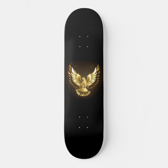 Skateboard Faux Gold Foil Peace Dove en noir (Recto)
