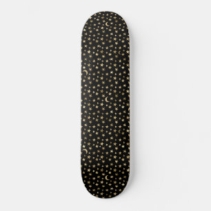 Skateboard Faux Gold Moon et Stars sur Black
