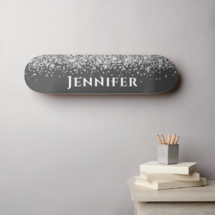 Skateboard Faux Gris Et Argent Parties scintillant Aesthétiqu