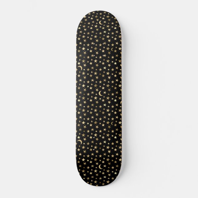 Skateboard Faux or sur noir (Recto)
