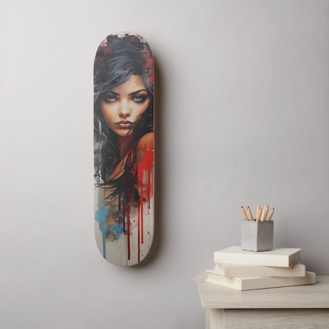 Skateboard Femme d'art urbain (Art mural)