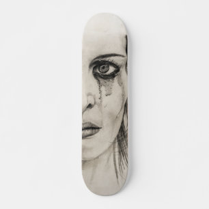 Skateboard Femme en Plein - Dessin au crayon