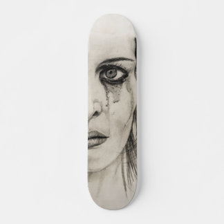 Skateboard Femme en Plein - Dessin au crayon