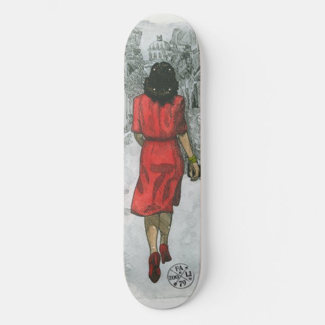 Skateboard Femme en rouge (Recto)