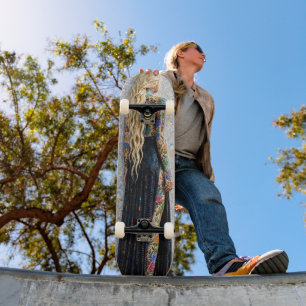 Skateboard Femme tatouée en mosaïque 3D colorée Art
