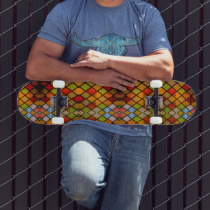 Skateboard Fenêtre en verre coloré motif diamant 
