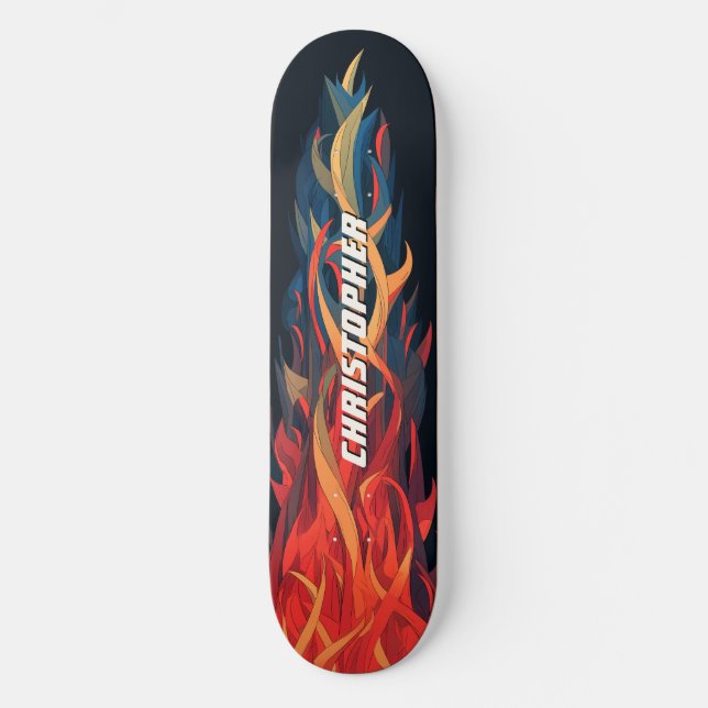 Skateboard Feu Abstrait Cool Flamme Orange Bleu (Recto)