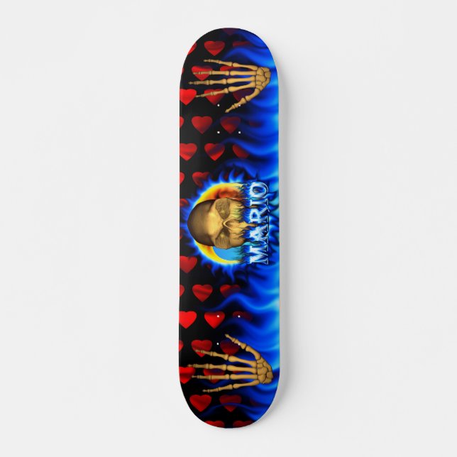 Skateboard Feu bleu de Mario skull Skatersollie skateboard. (Devant)