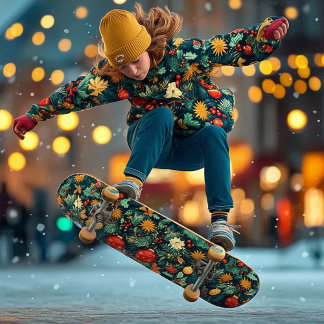 Skateboard Feuillage de Noël festif avec ornements