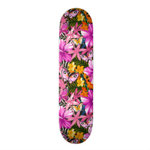 Skateboard Feuille et fleurs tropicaux