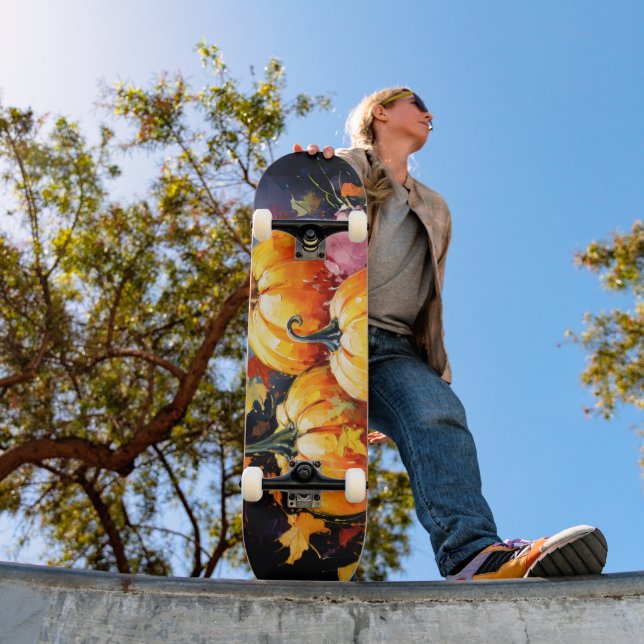 Skateboard Feuilles d'automne rustiques Citrouilles colorées (Extérieur 1)
