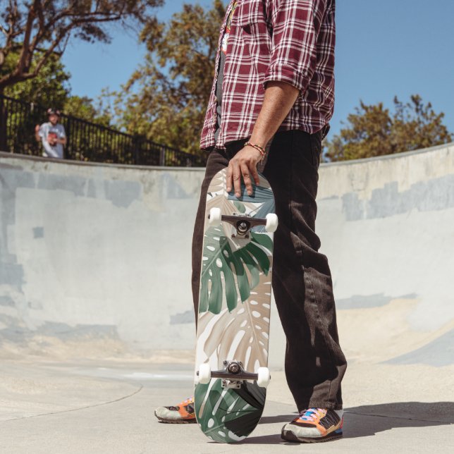 Skateboard Feuilles de jungle tropicale Monstera 3 (Extérieur 2)