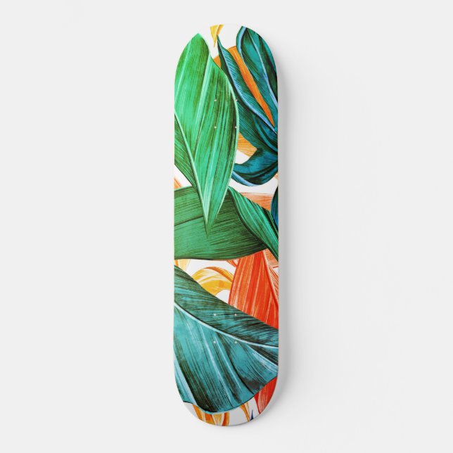 Skateboard Feuilles de palmiers exotiques colorés (Recto)