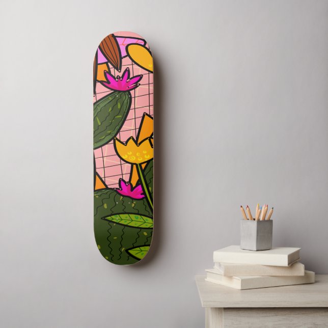 Skateboard Feuilles et fleurs tropicales abstraites  (Art mural)