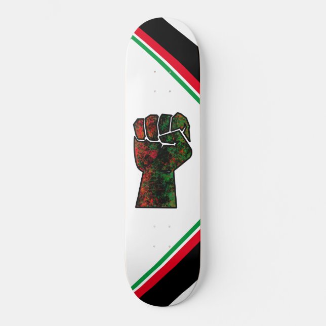 Skateboard fierté noire drapeau rouge vert poing panafricain  (Recto)