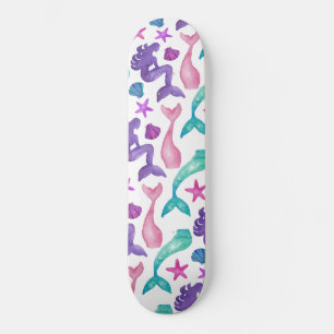 Skateboard Fille Aquarelle Mermaids Contes Coquillages Motif