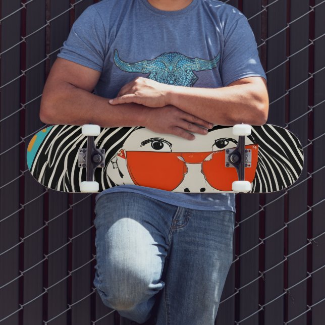 Skateboard fille avec lunettes de soleil rouges (Extérieur 3)
