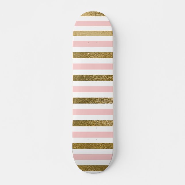 Skateboard Fille Blush Motif rose, blanc et or (Devant)
