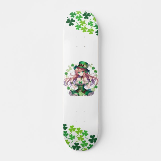 Skateboard Fille d'anime de la Saint Patrick's Day (Devant)