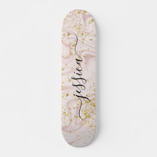 Skateboard Fille en marbre rose rousse or parties scintillant