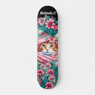 Skateboard Fille Fleurs Turquoises et roses Noël Kitten