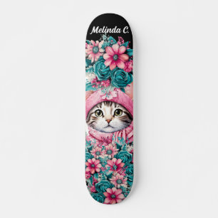 Skateboard Fille Fleurs Turquoises et roses Noël Kitten