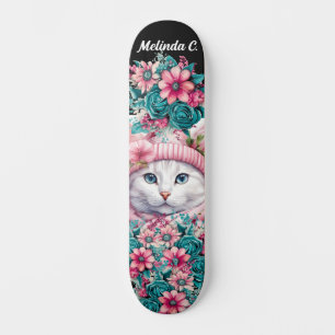 Skateboard Fille Fleurs Turquoises et roses Noël Kitten