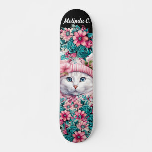 Skateboard Fille Fleurs Turquoises et roses Noël Kitten