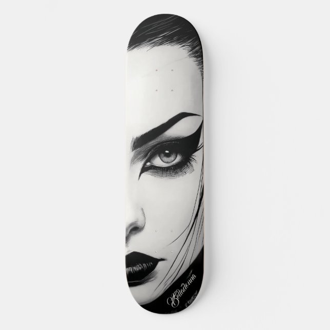 Skateboard Fille gothique dessin à l'encre gras (Recto)
