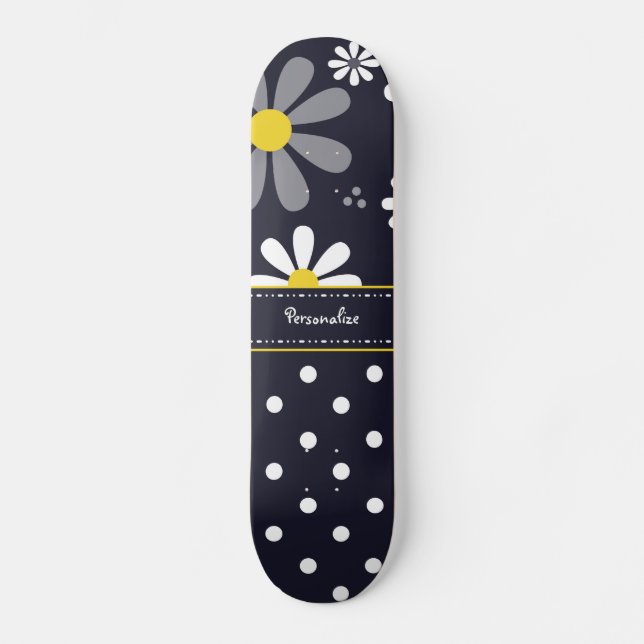 Skateboard Fille Mod Daisées et Pois avec le nom (Recto)