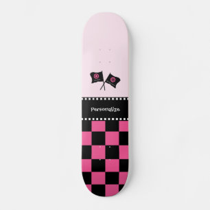 Skateboard Fille Pink and Black Checker Racing drapeaux et no