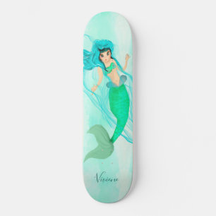 Skateboard Fille Sirène Vert Queue Bleu