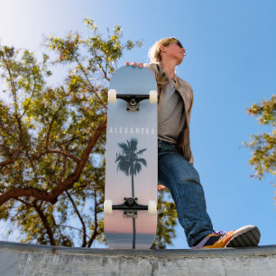 Skateboard Fille tropicale Nom Pink Blue Palm Tree coucher de