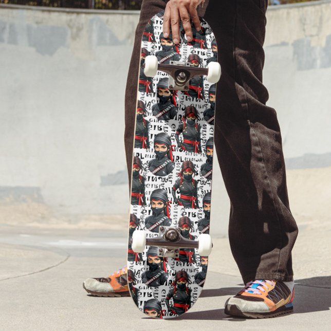 Skateboard Filles Ninja Anime avec motif de texte Design (Créateur téléchargé)