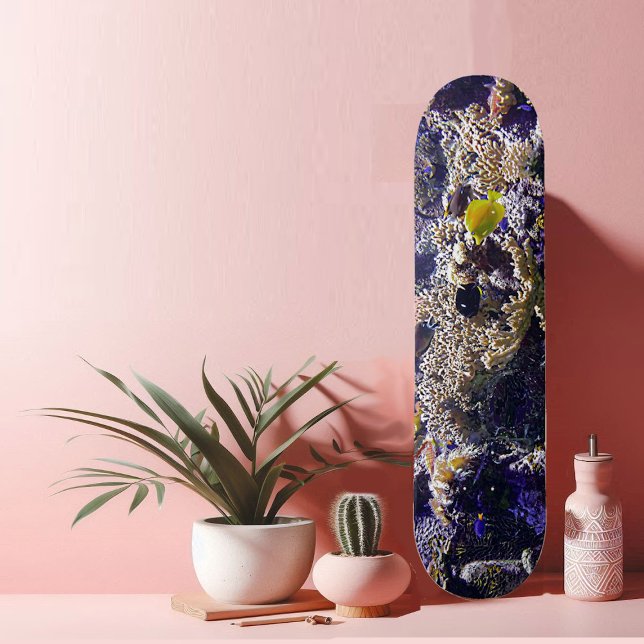 Skateboard Fish in Coral Reef (Yellow Fish in Coral Reef Blue Ocean Marine Life Skateboard)