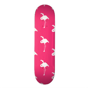 Skateboard Flamant rose blanc sur Neon Hot Pink