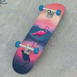 Skateboard Flamant rose de coucher de soleil moderne et lumin