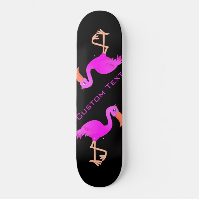 Skateboard Flamant rose mignon - Happy - Ajouter votre texte  (Recto)