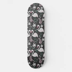 Skateboard Flamant rose motif transparent blanc sur arrière -