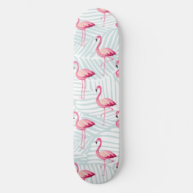 Skateboard Flamant rose rose et Feuilles de palme - Cute (Recto)