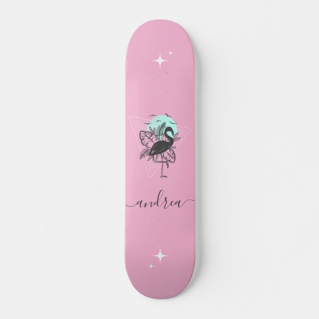 Skateboard Flamant rose rose exotique Nom étincelant d'été Tr (Devant)