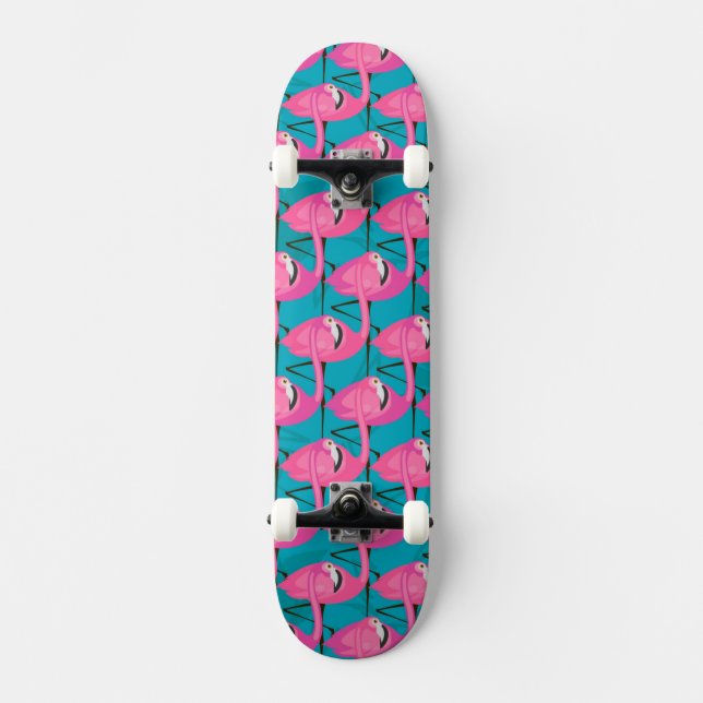 Skateboard Flamants roses au néon deux (Recto)